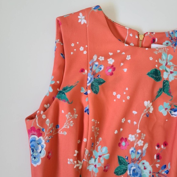 Calvin Klein Floral High Low Flounce Coral Dress 4 - Picture 7 of 10